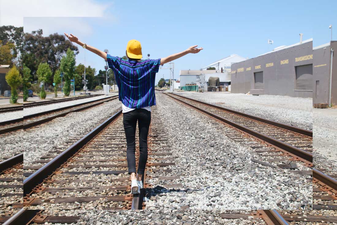 chasing kendall on train tracks